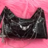 Evening Bags Y2k Girl Chain Pattern Handbag Summer Subculture Dark Punk Underarm Bag Cross Skull Shoulder Bag 230422