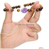 Brazalete Reiki Healing Stone Strand Pulsera Irregar Amatista Druzy Charms Negro Blanco Con cuentas Elástico Energía Brazalete Mujeres Hombres Drop Deliv Dhnca