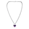 Good Quality Natural Crystal Gemstone Love Heart Lock Charm Pendant Necklace with Alloy Chain for Men and Women