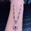 Chains 925 Luxury Temperament Full Diamond Clavicle Chain Pendant Necklace Simulation Ruby Fashion Color Treasure For Women Jewelry