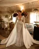 Brilliant Mermaid Wedding Dresses Deep V-neck Long Sleeves Whole Body Sequins Floor Length Detachable tail Custom Made Plus Size Bridal Gown Vestidos De Novia