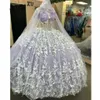 Glittering Lavender lilac Quinceanera Dresses With Cloak Butterfly Lace-up corset Vestidos De 15 Anos Birthday Prom Party Gowns