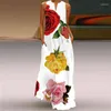 Plus Größe Kleid Für Frauen Sommer Maxi Vintage Ärmellose Mode Blumen Druck Casual Damen Langes Kleid Harajuku Kleidung