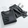 Sous-vêtements thermiques pour hommes, caleçon long, polaire fine, couleur unie, ensemble chemise et pantalon confortable, 2 pièces