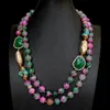 Naszyjniki z koralikami KKGEM 21 "-23" 2strands 12 mm fuchsia zielony faset Agat White Biwa Pearl Crystal Turquoise Choker Naszyjnik 231124