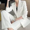 Pantaloni a due pezzi da donna Eleganti blazer verdi Set da donna 2024 Primavera Autunno Moda Giacca doppiopetto Gamba larga Abiti a due pezzi