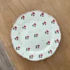 Plates French Retro Red Edge Plate Flower Pattern Ceramic Platter Breakfast Fruit Salad Bread Tray Western Dessert Cake Dish