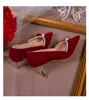 2023 Spring New High Heels Dress Shoes Wedding Dois Use Bridal Wedding Pointy Red