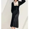 Robes décontractées Style français Robe tricotée noire Femmes 2023 Début d'automne Rétro Lanterne Manches Collier de poupée Pull de princesse à poitrine unique