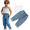 Ensembles de vêtements bretelles ensemble tenues pantalons sans bretelles filles hauts enfant en bas âge jeans dentelle enfants bébé tenues ensemble