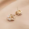 Hoop Earrings Korean Flower Zircon Versatile Small And Simple Imitation Pearl Female Wholesale Accessories Ear Studs Girl Gifts