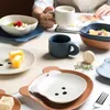 Наборы посуды 4pcs мультипликационная посуда керамическая тарелка для кружки детские ужин милые салатные десертные тарелки столовые приборы.