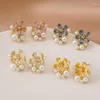 Hoop Earrings Korean Flower Zircon Versatile Small And Simple Imitation Pearl Female Wholesale Accessories Ear Studs Girl Gifts