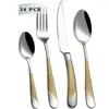 Dinnerware Sets Flatware Cutlery Silverware Set 24 PCS Stainless Steel Utensils Tableware Service For 6 Knife Fork Spoon Eco Kitchen Tools