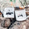 Tasses imprimé montagne Camping aventure feu de camp fête bière jus émail tasse poignée tasses à café idée cadeaux pour Camper