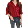 Chemisiers pour femmes Chemises pour femmes Printemps/été Dot Print Mousseline de soie à manches longues Col en V Simple boutonnage Dames Tops Chemise Drop Vêtements pour femmes