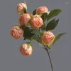 Fleurs de mariage 7 têtes roses artificielles bord brûlé bord faux bouquet de fleurs simulation de soie florale ornement de fête à la maison 50 cm