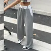 Damenhose Jogginghose Grau Weites Bein Harajuku Retro Gerade Hose Große Tasche Patchwork Sport Übergroße Hip Hop Joggers 231123