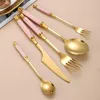 Dinnerware Sets 30pcs Black Gold Western Set Stainless Steel Cutlery Ceramics Handle Fork Knife Spoon Tableware Flatware Silverware