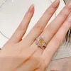 Ins Sparkling Wedding Rings Luxury Jewelry 925 Sterling Silver Yellow Topaz CZ Diamond Gemstones Party Eternity Promise Women Flower Open Ring For Lover Gift