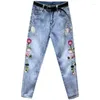 Pantalons pour femmes Jeans femmes 2023 printemps automne brodé Jean mode lâche taille haute décontractée Harem dame longueur cheville