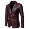 Costumes pour hommes Blazers Veste de costume rouge vif PU Manteaux Mode Vestes en cuir décontractées Noir Kaki Bleu Plus Taille M5XL 6XL Vêtements d'extérieur 231123