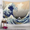Tissu polyester décoration murale vintage style japonais tapisserie soleil et océan suspendu art vague de mer tapiz tenture mural177D