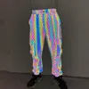 Pantalones de hombre estilo funcional patrón geométrico deslumbrante mono reflectante de punto transpirable Casual suelto pantalones de pie pequeño