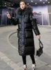 Parka da donna in piumino da donna invernale in cotone lucido senza lavaggio sotto le ginocchia cappotto lungo con collo in pelliccia con cappuccio stile 231123