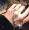 Cluster Rings 90s Punk Silver Color Plated Retro Adjustable Hip-Hop Cross Ring Hand Finger Chain E Girl Boy Grunge Aesthetic Igirl Goth