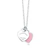 T Classic Enamel Peach Necklace Cnc Word Print Double Pedicled Family Heart Pendant High Version S Sier Clavicle Chain Female