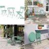 Zestawy ogrodowe Sr Steel Patio Bistro Zestaw składane meble ogrodowe 3 kawałek składanego stołu i krzeseł Aron Blue Drop dostawa do domu DH95A