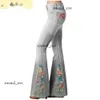 DESIGNER Frühjahr Neue Mode Jeans Farbverlauf Blumendruck Imitation Denim Schlaghosen Hohe Taille Lange Hosen Plus Größe Frauen Hosen 409 dfashion98