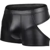 Uomo S Sexy PU Boxer Ecopelle Wetlook Intimo U Convesso Pantaloncini con culo aperto Custodia rigonfia Mutandine senza schienale Costume fetish