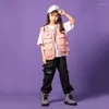 Bühnenkleidung Kinder Hip Hop Kleidung Rosa ärmellose Jacke T-Shirt Tops Streetwear Cargohose für Mädchen Jungen Jazz Dance Kostüm Kleidung