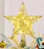 Juldekorationer Iron Glitter Powder Tree Ornaments Toppstjärnor med LED -ljuslampa för Home Xmas Trees 231124