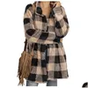 Women'S Jackets Femmes Vestes Femmes Automne Hiver En Peluche Plaid Revers Long Manteau Manches Bouton Épaissir Chaud Mode Coréenne Veste Drop D Otoey