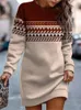 Casual Dresses Autumn Winter Fashion Print Sweatshirt Dress for Women O Neck Long Sleeve Oversize Loose Office Ladies