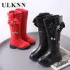 Athletic Outdoor Girl Canister Boots With Velvet High Help Bowknot Warm ShoesHildren S Parent Child 2023 Kid S Red Black Boats 231123