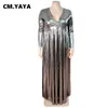 Vestidos plus size cm.yaya plus size brilhante manga longa com decote em v cintura alta túnica alta divisão lateral ajuste flare maxi vestido para festa sexy vestidos longos 231123