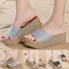 Sandalen Damen Sommer Muster Pailletten Mode Keil Komfortable Vielseitige Slip On Schuhe Ferse für Komfort