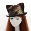 Retro Steampunk Hoed Bowler Kostuum Accessoires Vrouwen Mannen Vintage Lolita Kat Oren Gear Bril Gouden Patch Topper Top Hoeden Fedora Hoofddeksels Cosplay