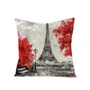 Pillow Case 2023 Luxury Lover Couple Red Pillowcase Eiffel Tower Paris Oil Painting Soft Sofa Double Bed Cushions Love River