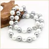 Kedjor 10mm 2Color White Grey Round Shell Pearl Necklace Fashion Jewelry Making Design Pärlor Nackkläder Hand Made Women Girls Ornaments