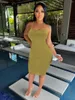 Casual jurken cm. Elegante geribbelde spaghetti -riem mouwloze bodycon midi -jurk voor vrouwen 2023 Zomer Basic Bandage gebreide