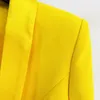 Женские костюмы Est 2023 Дизайнерский длинный блейзер с пуговицами льва двубортное атласное платье с шалевым воротником флуоресцентно-желтый