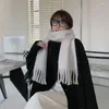 Шарфы, японский корейский однотонный шарф, роскошный кашемировый теплый платок, зимняя классическая шаль с кисточками, пушистое парное волосатое одеяло Bufanda