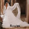 Party Dresses Ranadoo 2023 Exquisite Evening Gowns For Women Aline Tiered Deep-V Full-Sleeves Belt Tulle Buttons Abito Da Sera