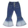Модные джинсы для девочек, ковбойские широкие штаны с металлическими пуговицами, брюки с эластичной резинкой на талии, детская одежда в стиле русалки
