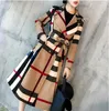 women's trench coats Autumn And Winter New Plaid Lapel Mid Length Color Matching Retro khaki Trench Coat Long Sleeve Windbreaker